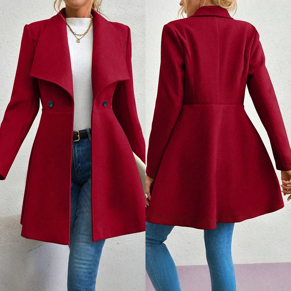 Winter Solid Color Long Sleeve Lapel Button-Up Work Coats