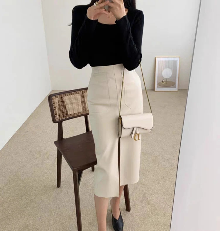 Slim Straight Faux Leather Skirts