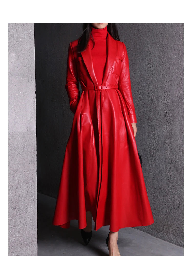 Elegant High Quality Leather Trench Coat