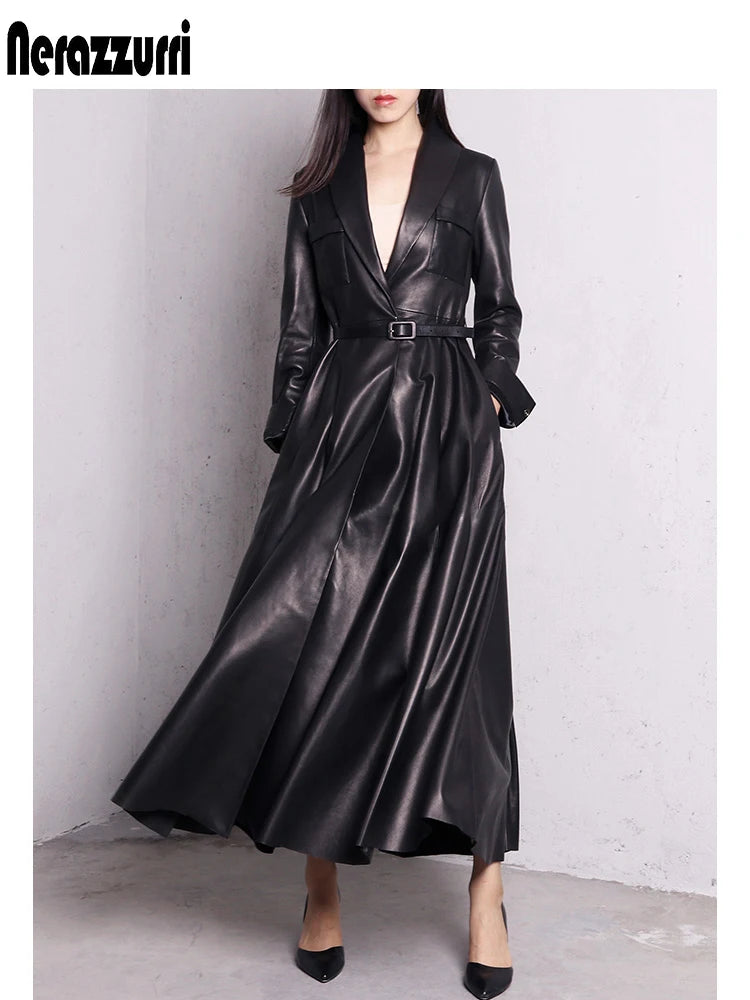 Elegant High Quality Leather Trench Coat