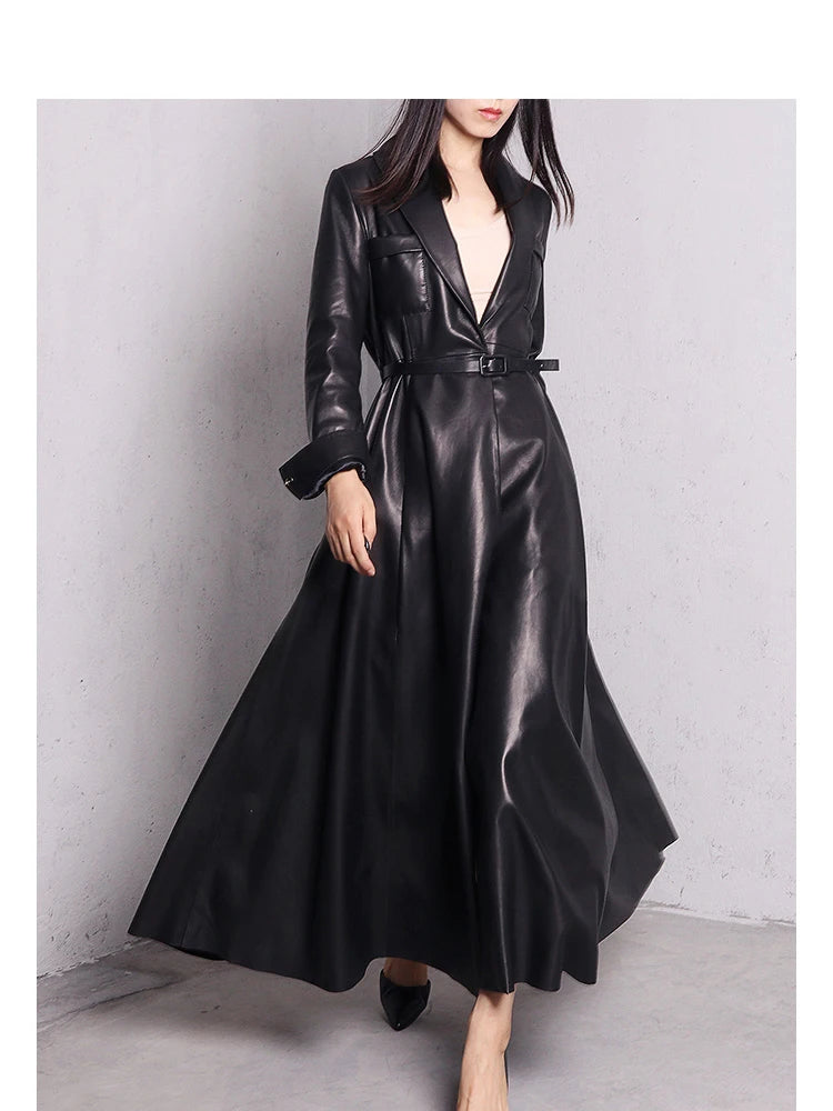 Elegant High Quality Leather Trench Coat