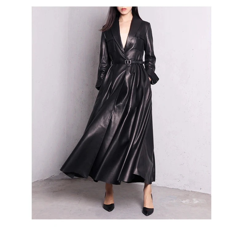 Elegant High Quality Leather Trench Coat