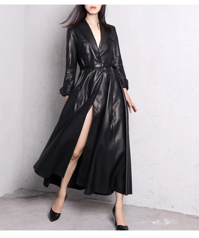 Elegant High Quality Leather Trench Coat