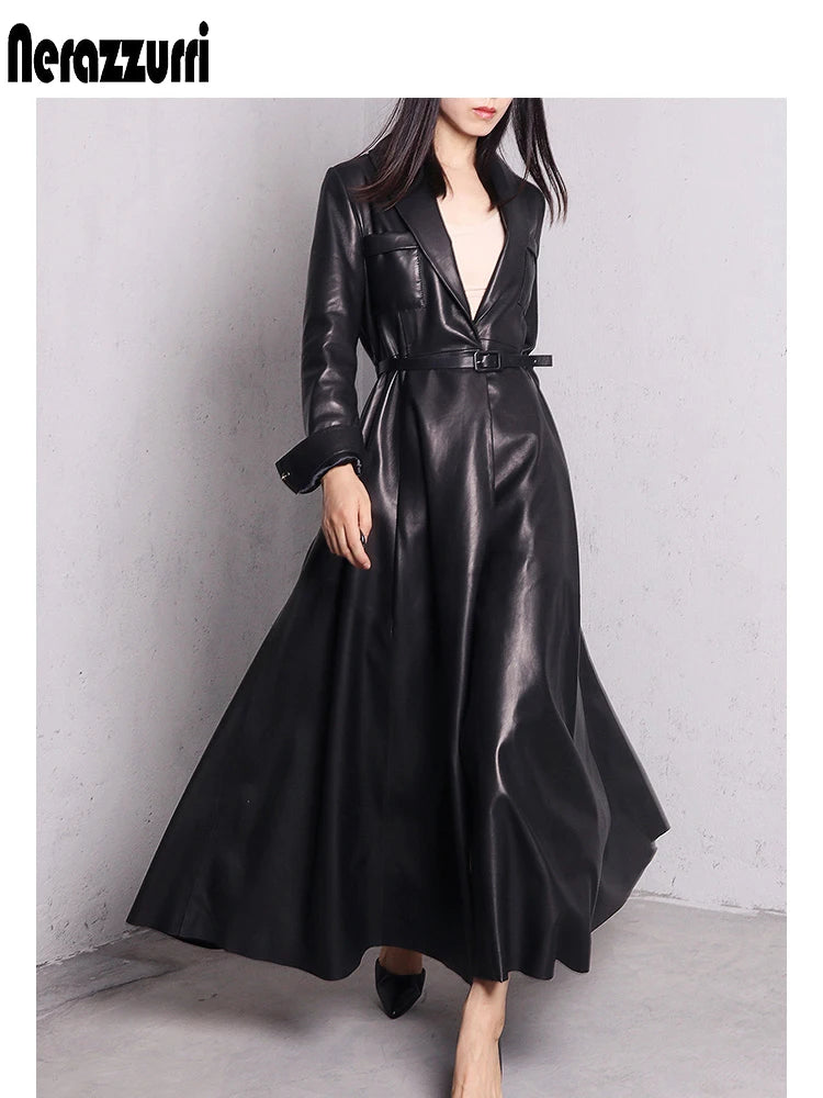 Elegant High Quality Leather Trench Coat