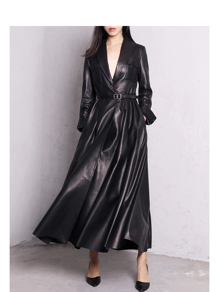 Elegant High Quality Leather Trench Coat