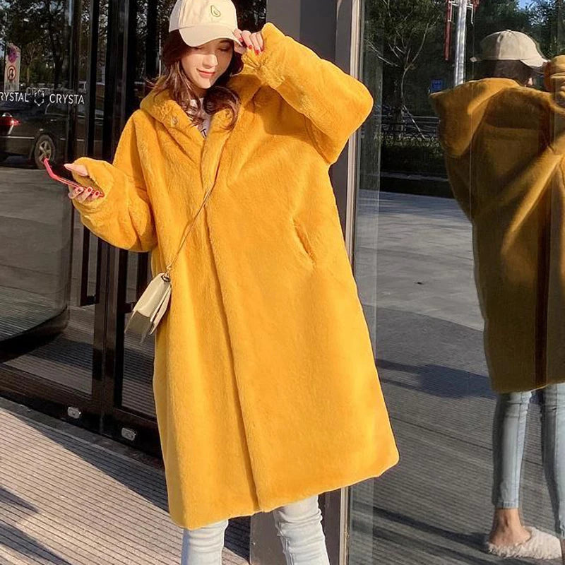 Winter Faux Fur Coat Hooded Long Fur Coats