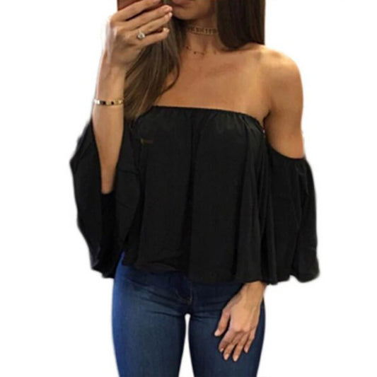 Off Shoulder Blouse Top  Slash Neck Solid