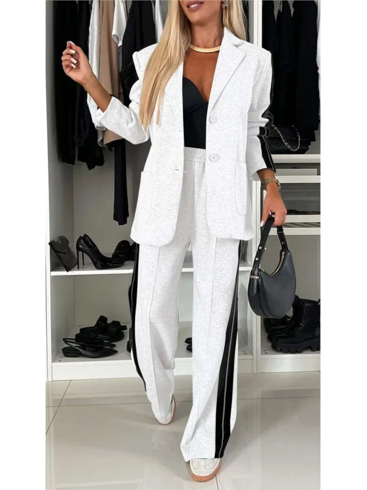 Winter New Long Sleeves Suit Pimp Stitching Pants Pocket Female Office Blazer