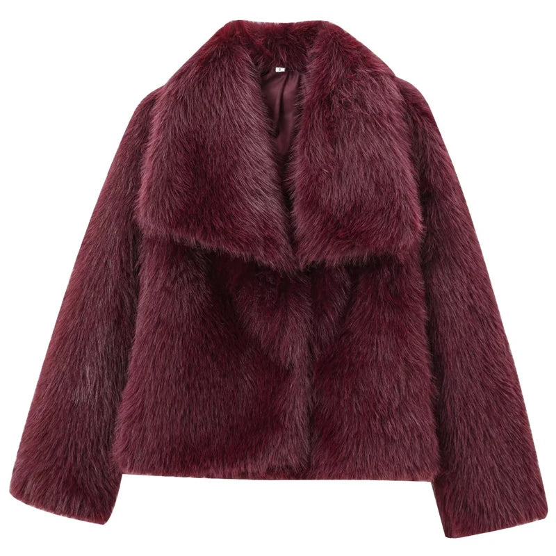 Plush Burgundy Bomber Jacket  Warm Winter Coats