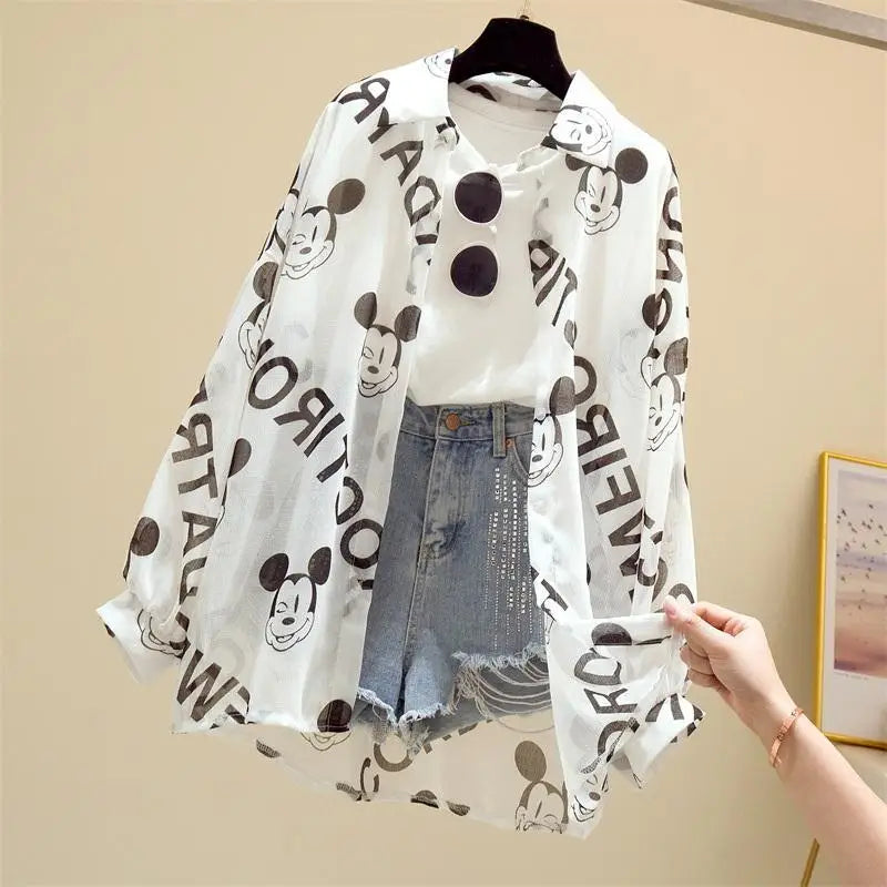 Mickey Mouse Blouse Ladies Long Sleeve  Shirt