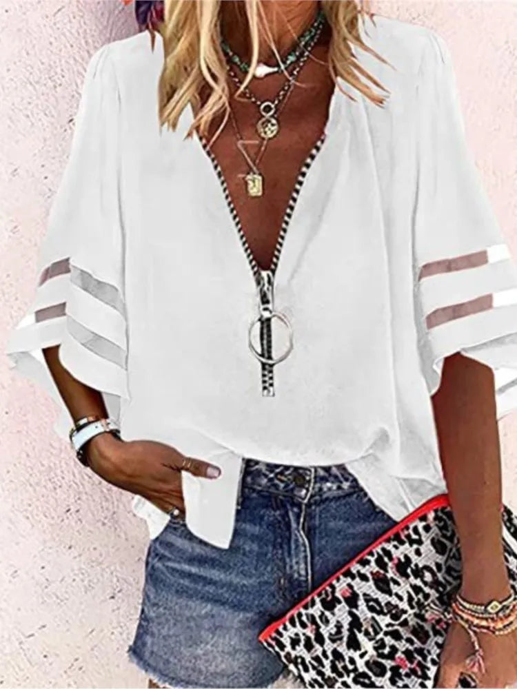 V-neck Zipper Top