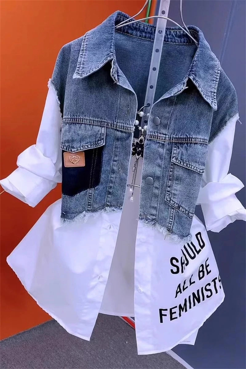 New Splicing Denim Jacket Women Spring Autumn  Shirt Tops