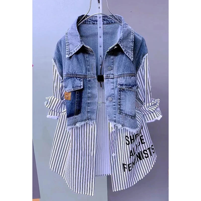 New Splicing Denim Jacket Women Spring Autumn  Shirt Tops