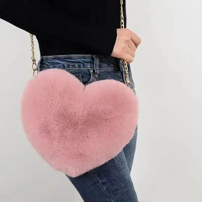 Heart Shaped Fluffy Shoulder Bag