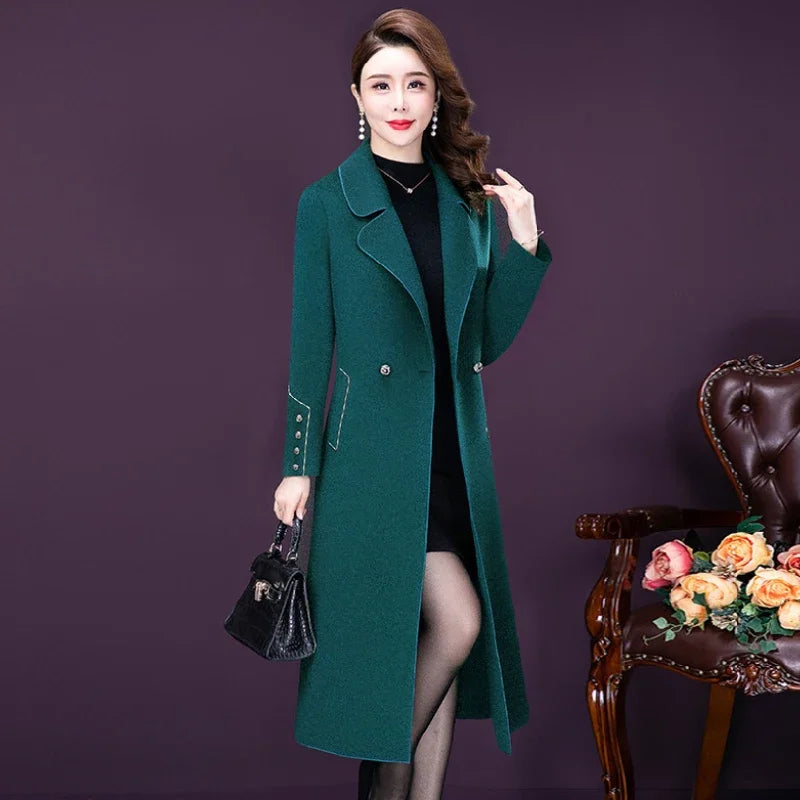 Autumn Winter New Women Fashion Coat Warm Pure Color Long Jacket with Pocket Ladies Outwear Slim Clothing for Womens