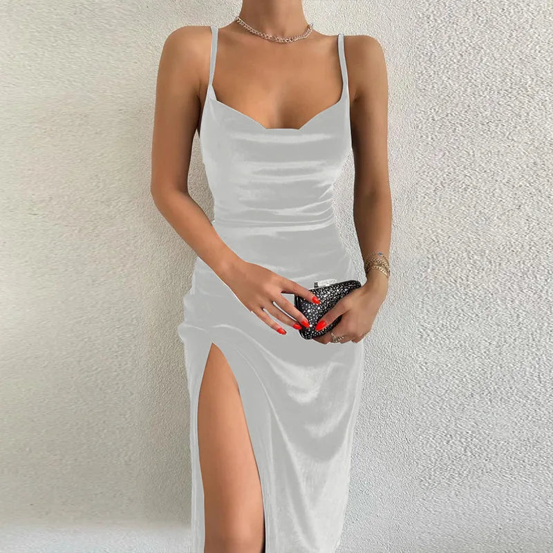 Summer Fashion Sexy Slim Slit Halter Dress