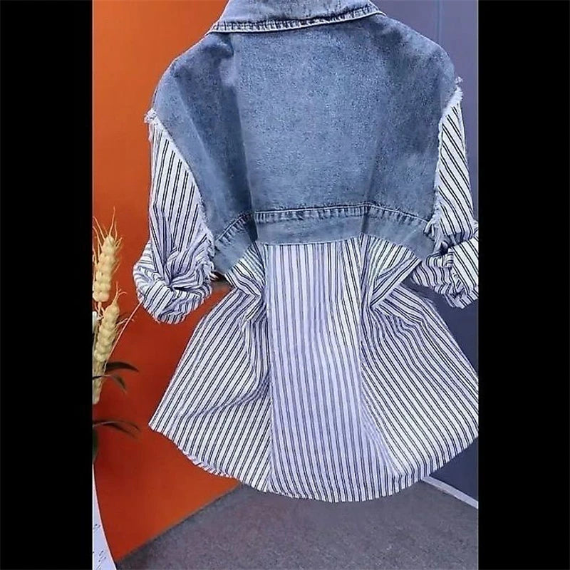 New Splicing Denim Jacket Women Spring Autumn  Shirt Tops