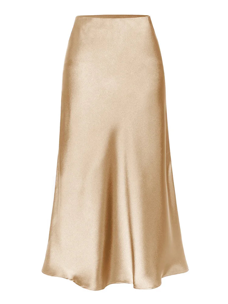 Beige Satin Midi Skirts