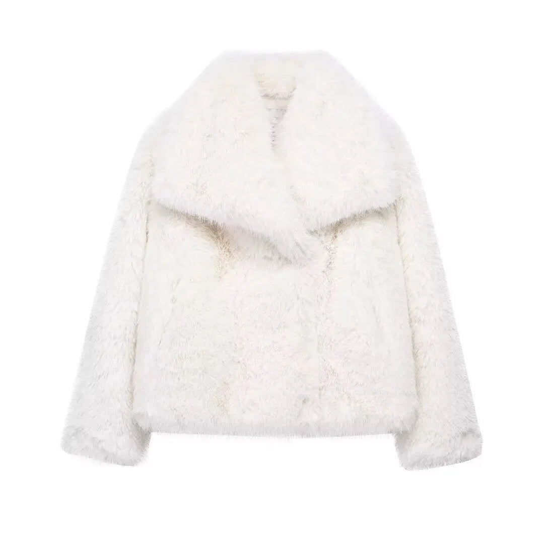 Women Fashion Cropped Faux Fur Jacket