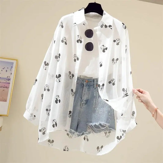 Mickey Mouse Blouse Ladies Long Sleeve  Shirt