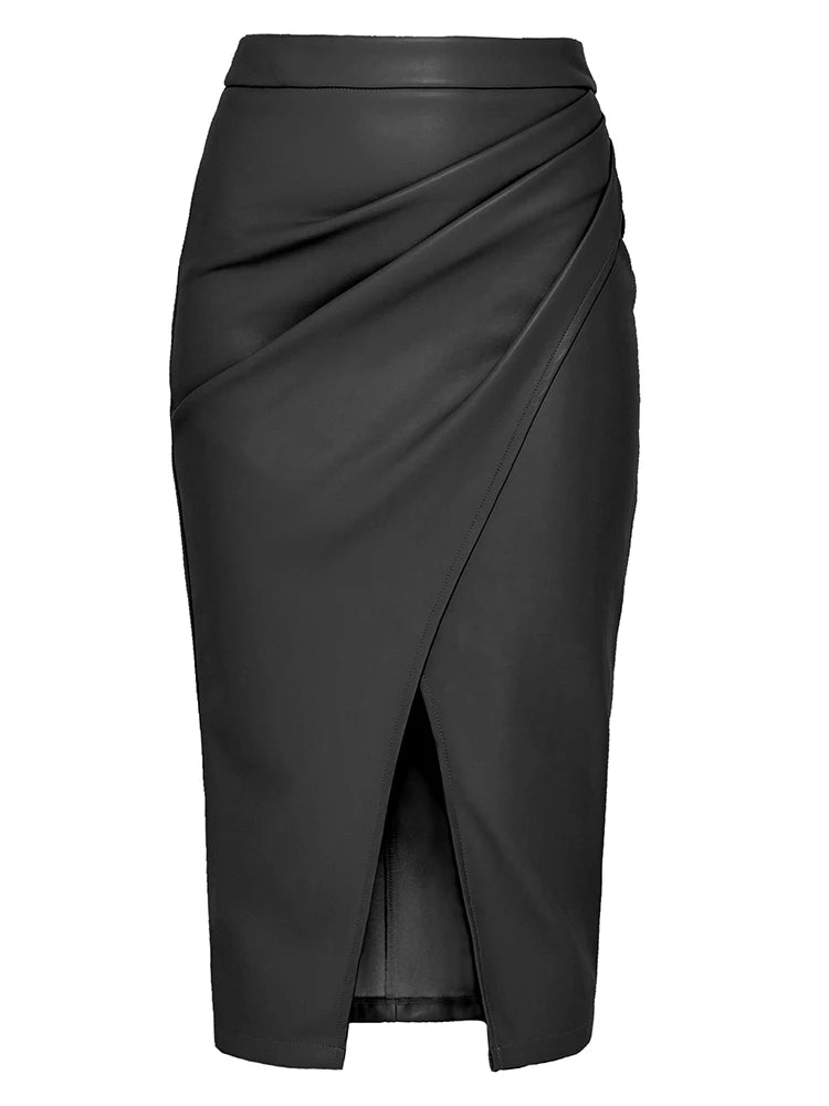 Black Faux Leather Folded Skirt