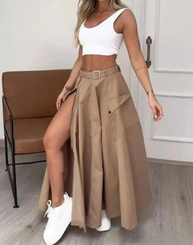 High Waist Zipper Long Skirt