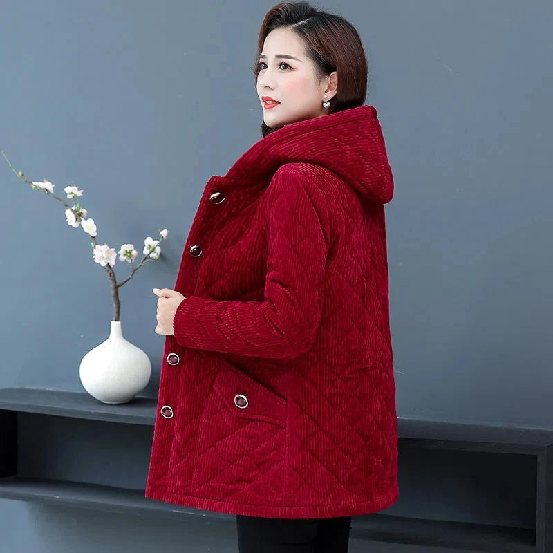 Winter Solid Loose Outwaer Female Casual Middle-aged Thicken Warm Hooded Female Overcoats