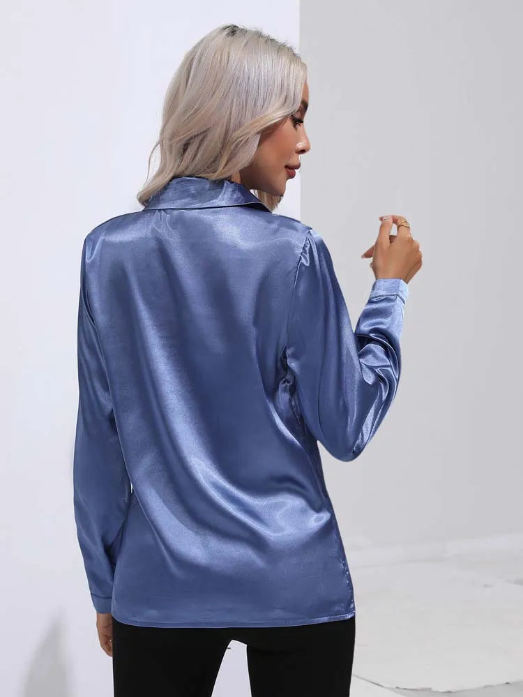 Spring Summer Satin Long Sleeve Office Shirt