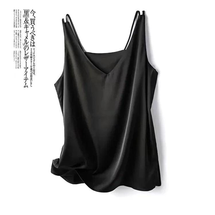 Elegant SILK Satin Blouse Sleeveless Female Summer Woman T-shirts