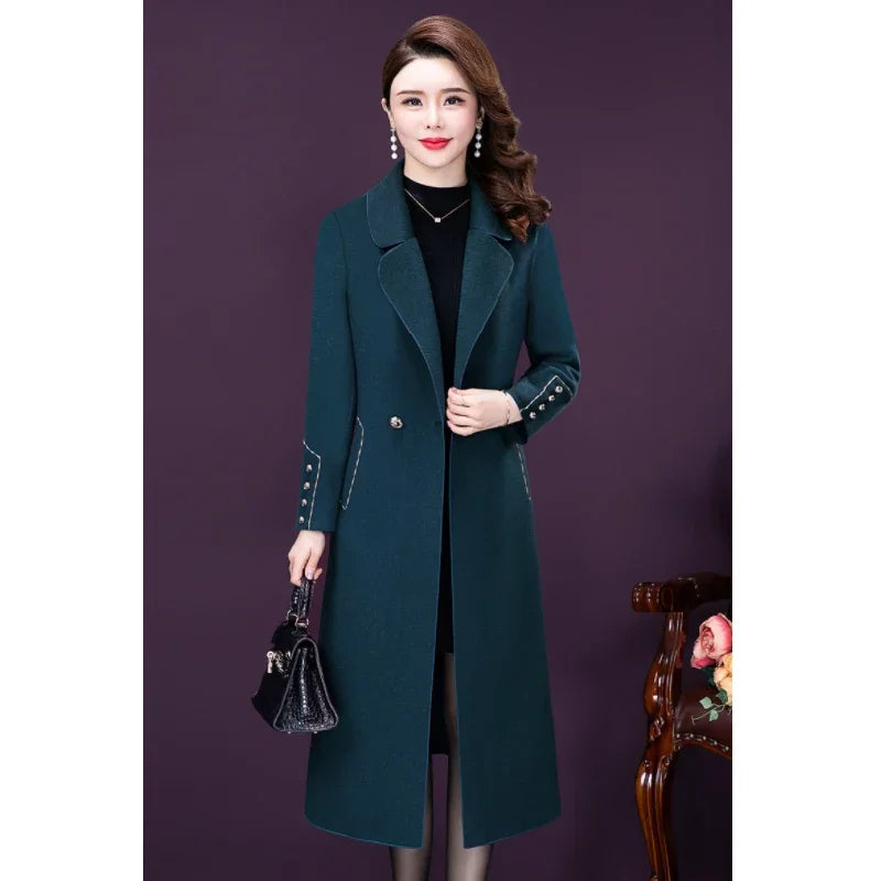 Autumn Winter New Women Fashion Coat Warm Pure Color Long Jacket with Pocket Ladies Outwear Slim Clothing for Womens