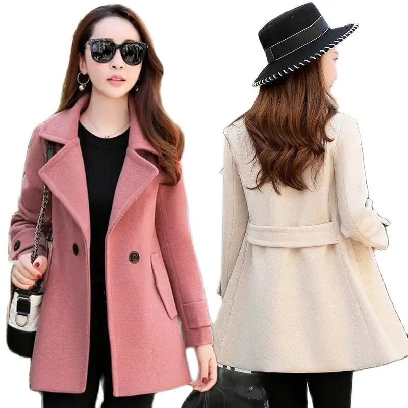 Elegant Short Woolen Coat Women Tops