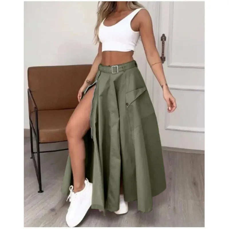 High Waist Zipper Long Skirt