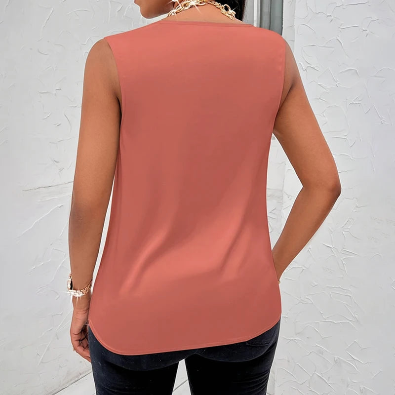 Elegant Style Silk Solid Color Sleeveless Tank Top