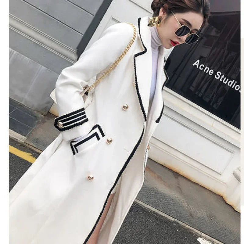 Elegant Winter Thick Warm V-Neck Belt Long Overcoat Office Lady High Quality Outwear