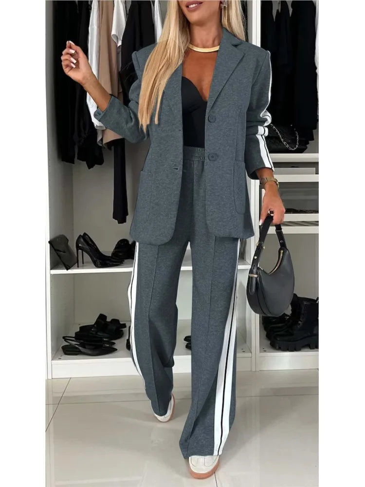 Winter New Long Sleeves Suit Pimp Stitching Pants Pocket Female Office Blazer