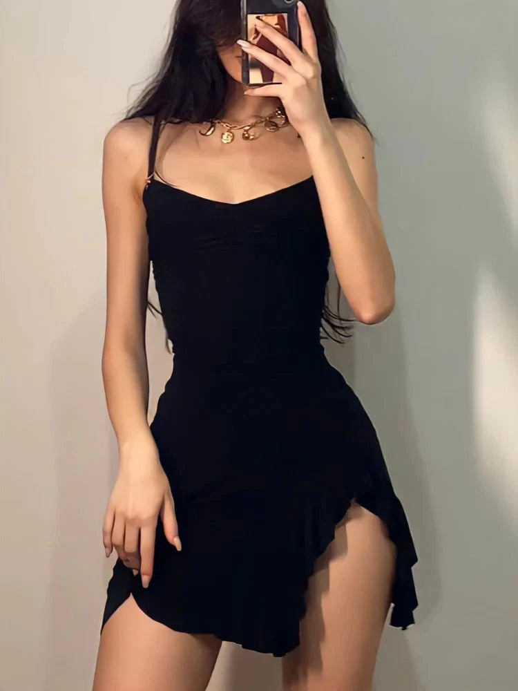 Sexy Side Slit Ruffled Mini Dress Sleeveless