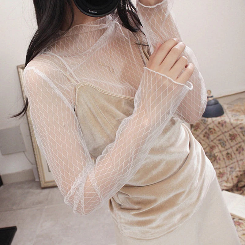 Mesh Long Sleeve Tops