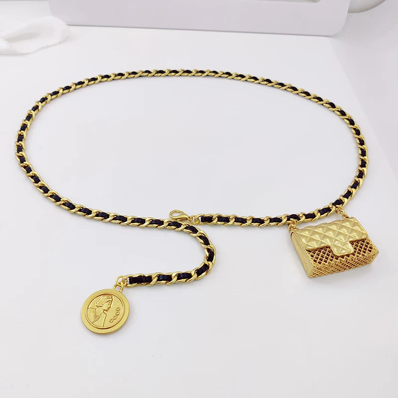 Fashion Luxury Designer Long Gold Chain Belts Woman Waistband