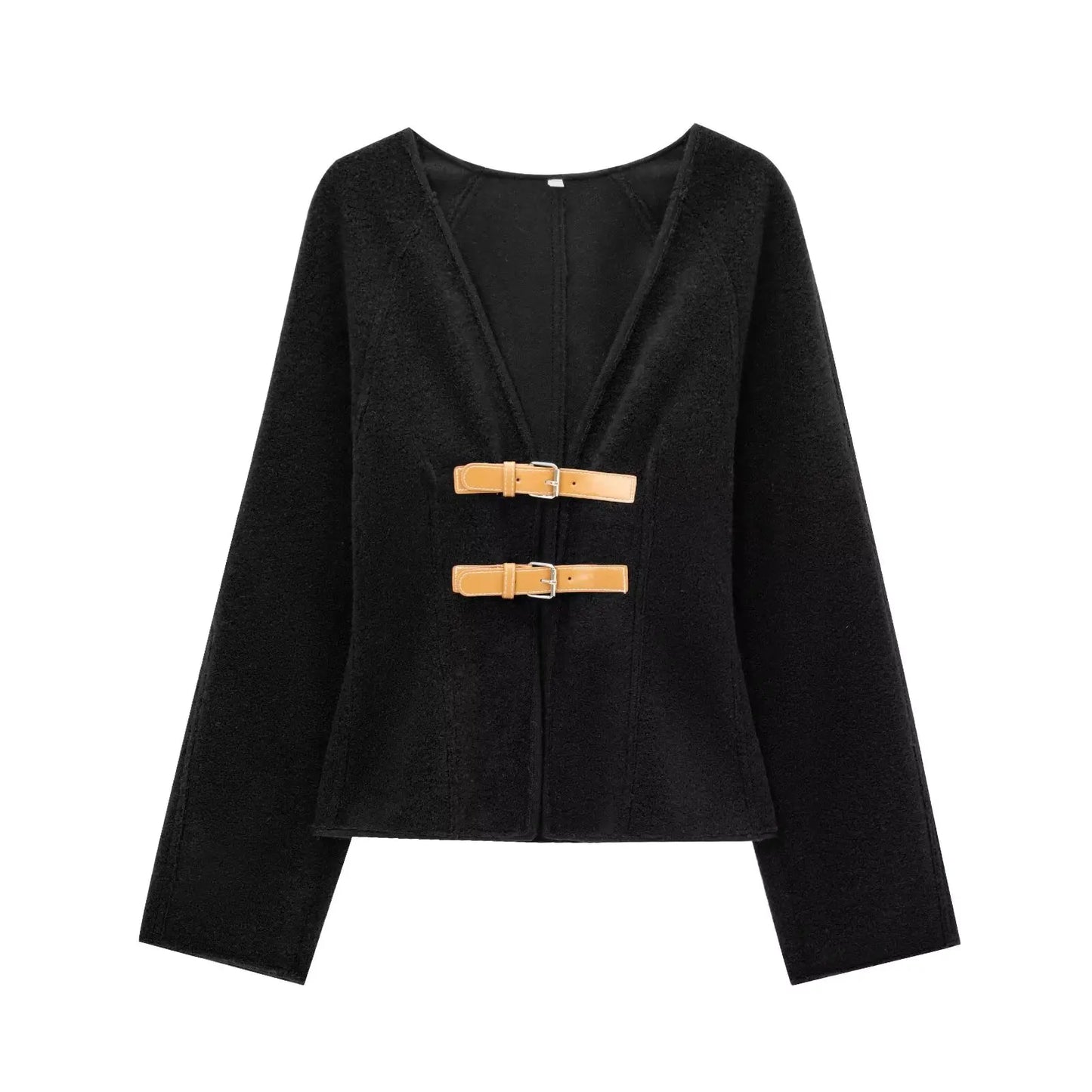 Leather Buckle Woolen Coat