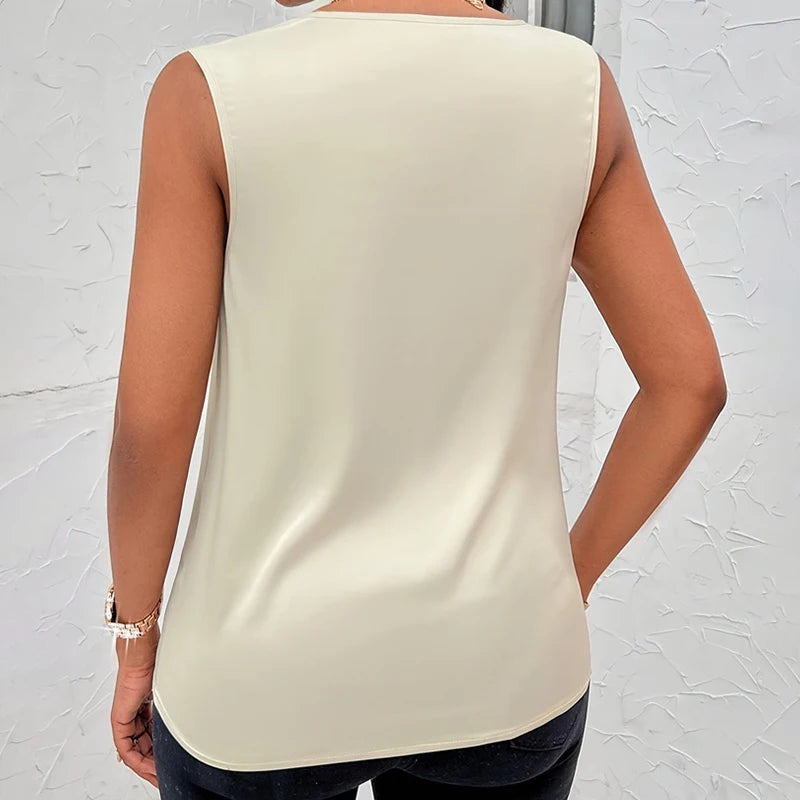 Elegant Style Silk Solid Color Sleeveless Tank Top