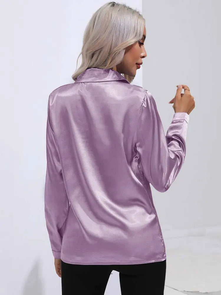 Spring Summer Satin Long Sleeve Office Shirt