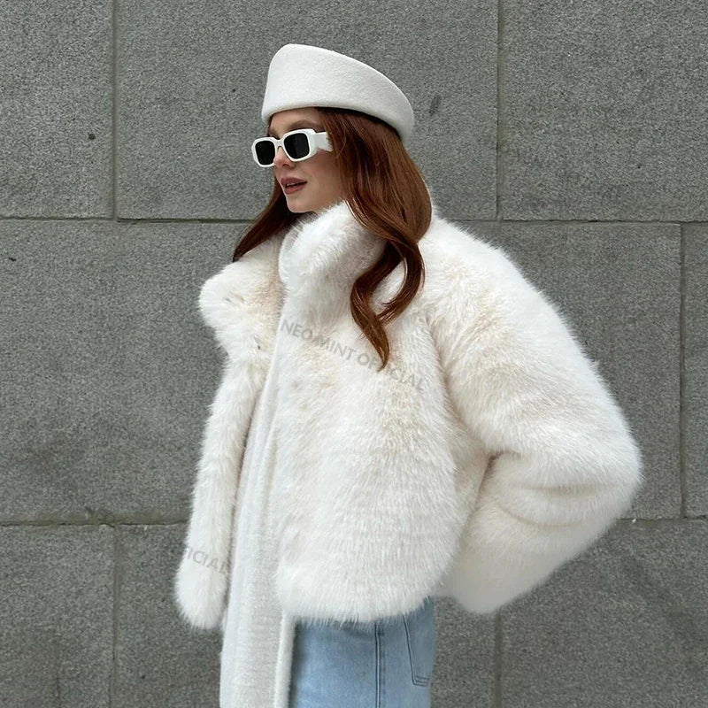 Winter Jacket Streetwear Thicken Warm Stand Collar Fox Fur Coat Outerwear