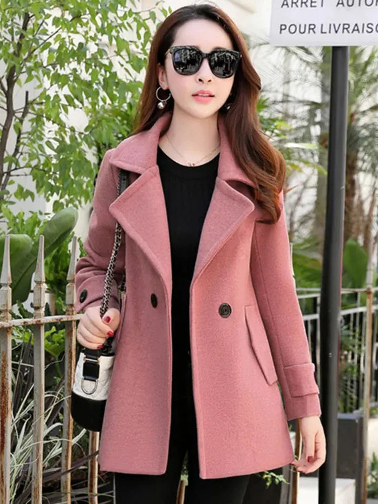 Elegant Short Woolen Coat Women Tops