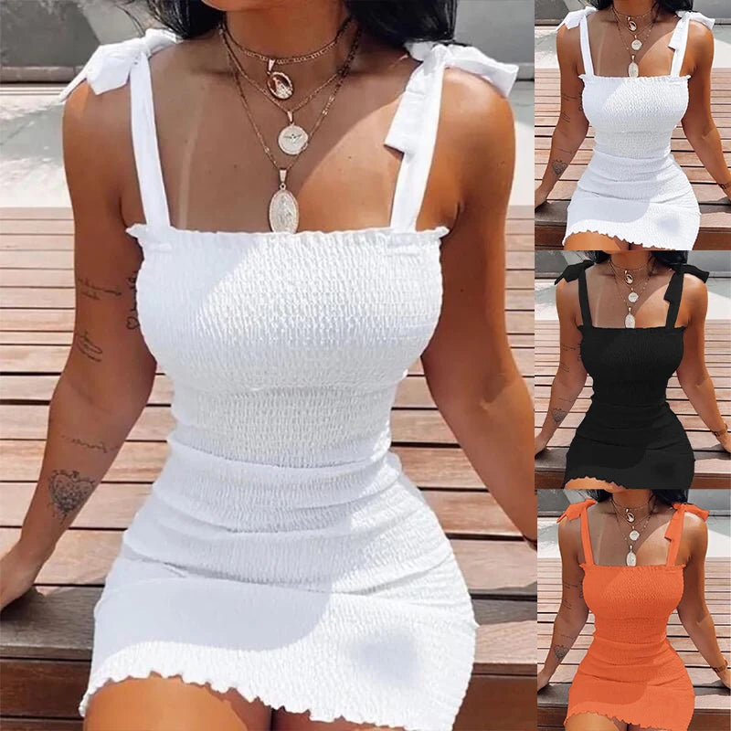 Trendy Solid Strap Short White Dress