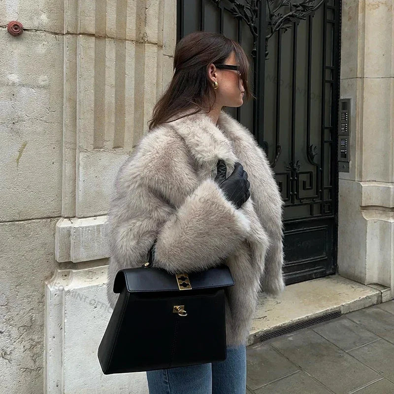 Winter Brand Fashion Fluffy Fox Fur Coat Female Luxury Outerwear