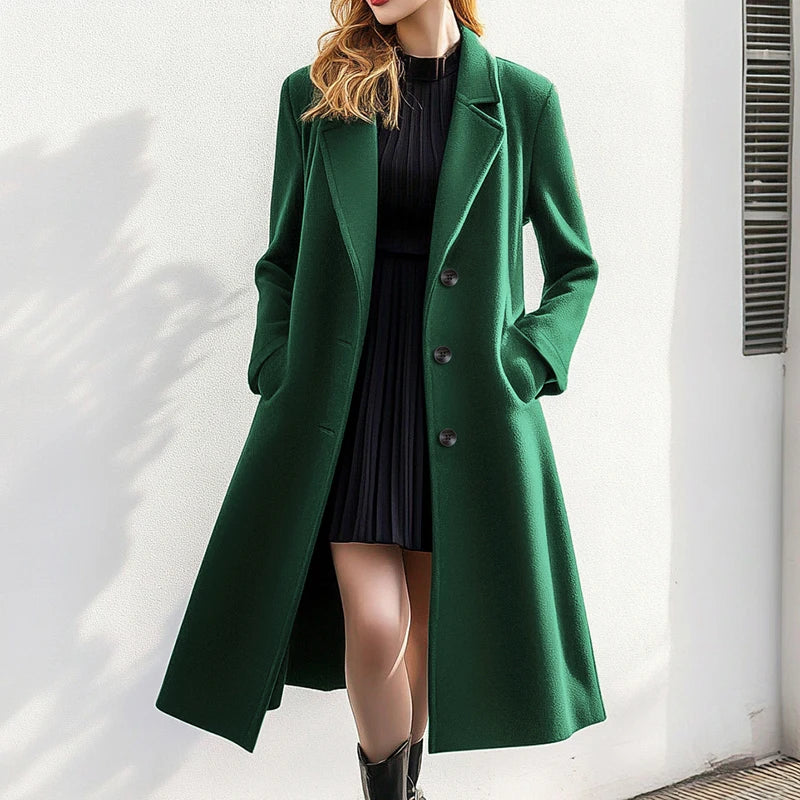 Elegant Winter Women's Trench Coats Lapel Neck Single Breasted Decent Long Knit Cardigan