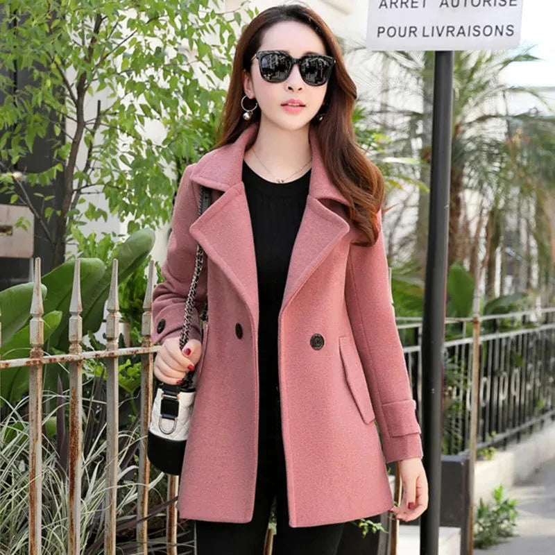 Elegant Short Woolen Coat Women Tops