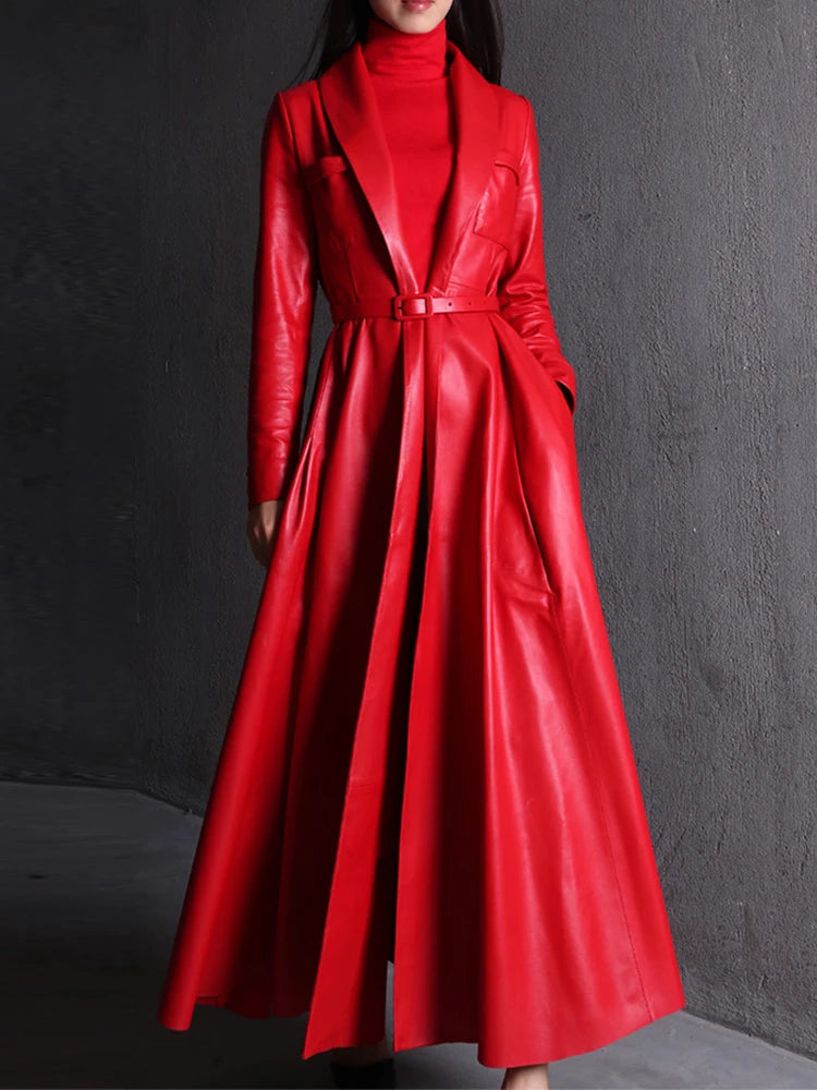 Elegant High Quality Leather Trench Coat