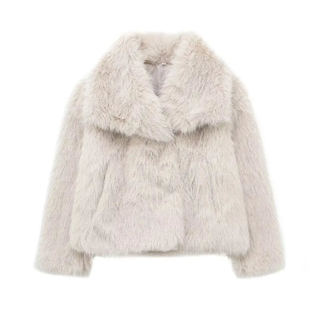 Women Fashion Cropped Faux Fur Jacket