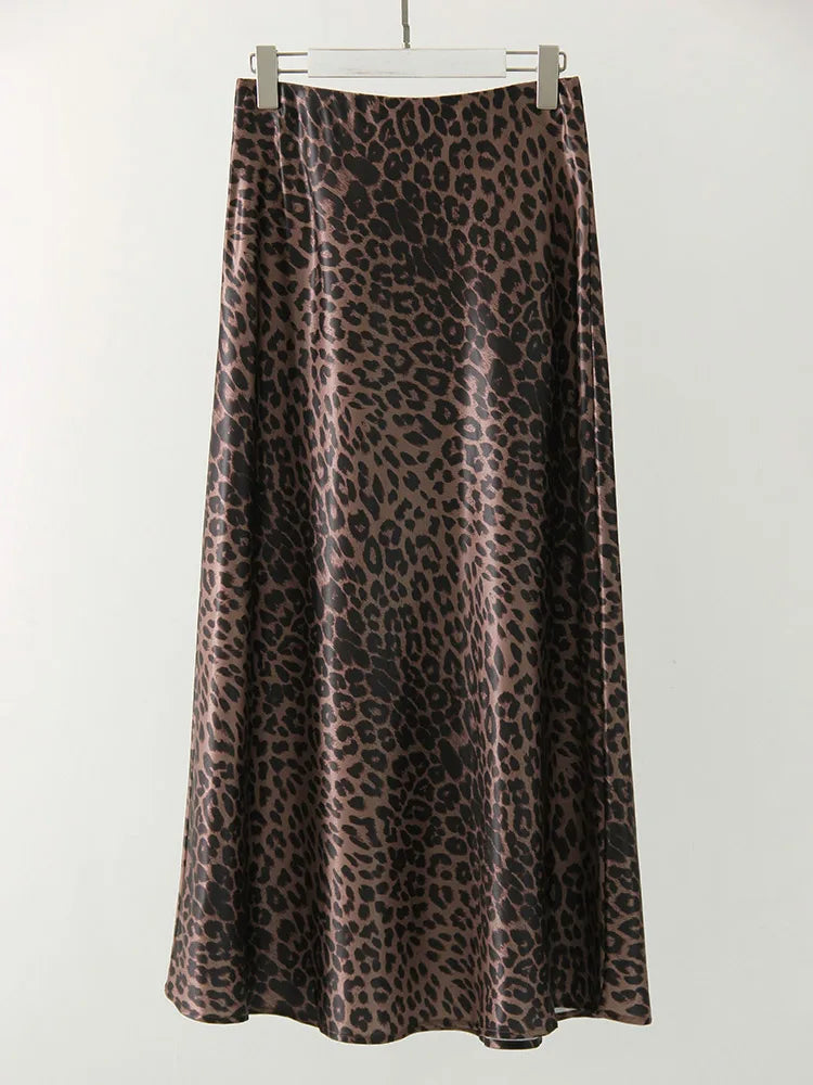 Elegant  High Waist A Line Office Slim Long Leopard Skirt